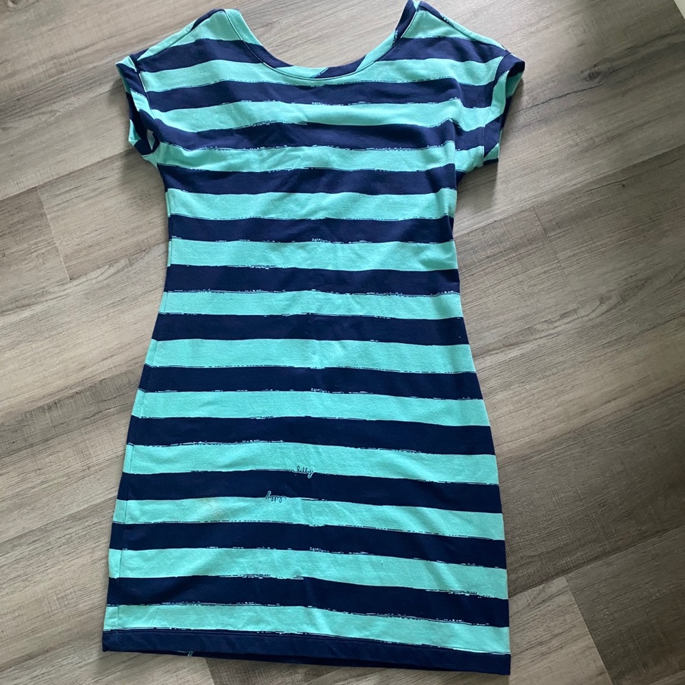 New without tags. Lilly Pulitzer Blue and Aqua Striped Mini Dress